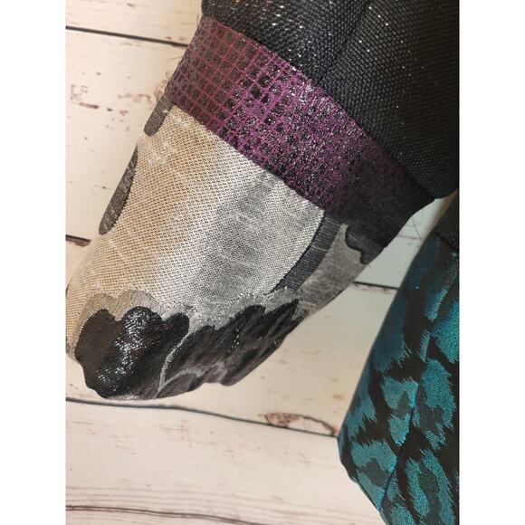 Julia Ku Blazer Bohemian Women's Jacket Blue Black Gray Floral Metallic Size 2X - Picture 10 of 13